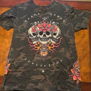 Affliction Black Camo T-Shirt with Skull Design